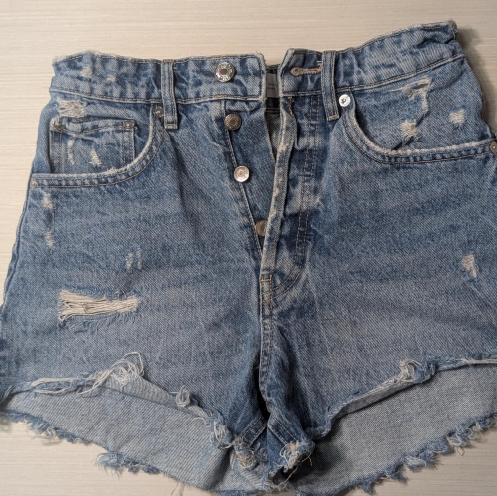 Zara Shorts Womens 2 Blue Denim Distressed High Waist Cut Off